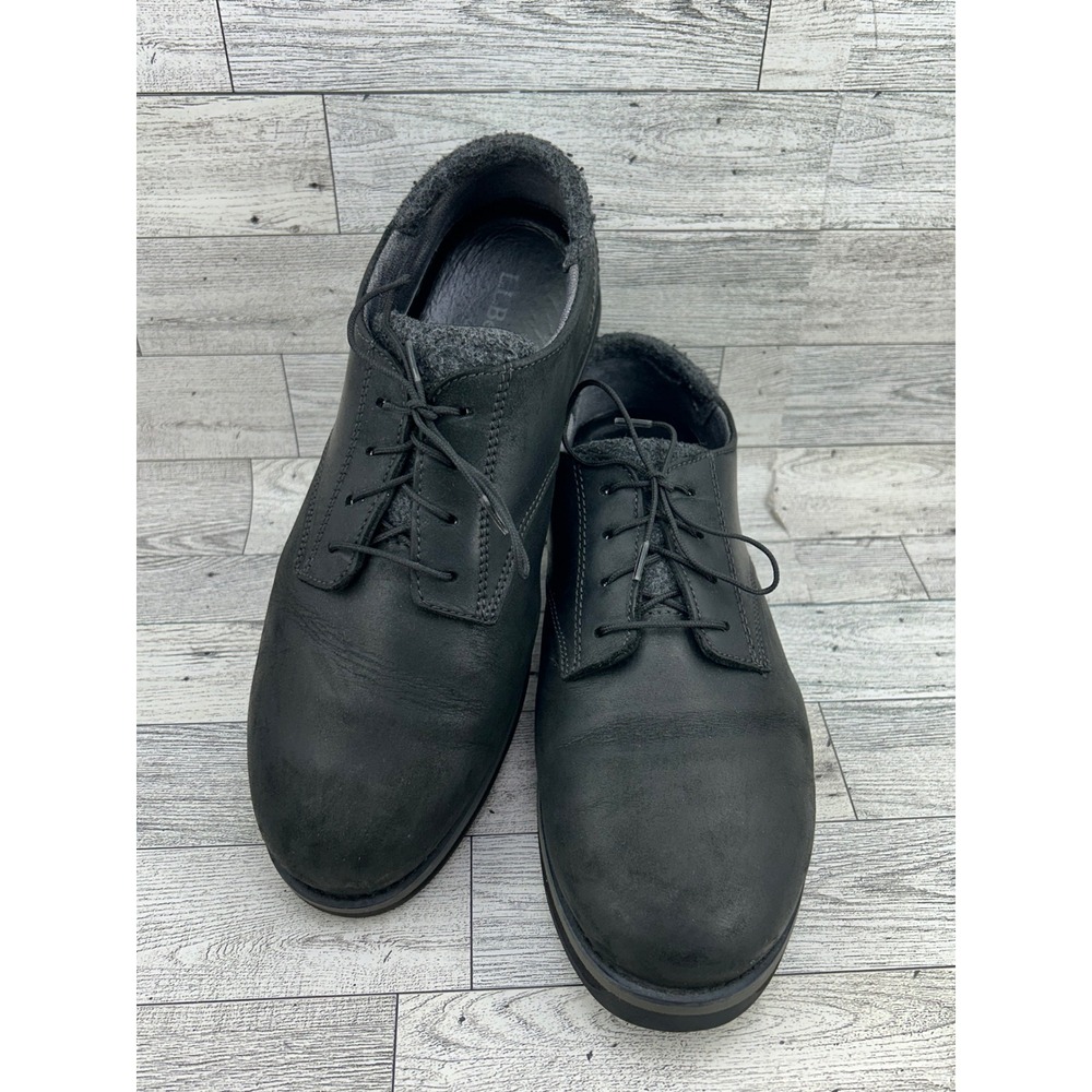 LL Bean Women Black Leather‎ Oxford Shoes Felt Trim Lace Up Size 8.5 Wide 296324